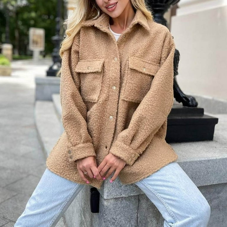 Womens Shirt Jacket Oversized Button Down Long Shacket Jacket With