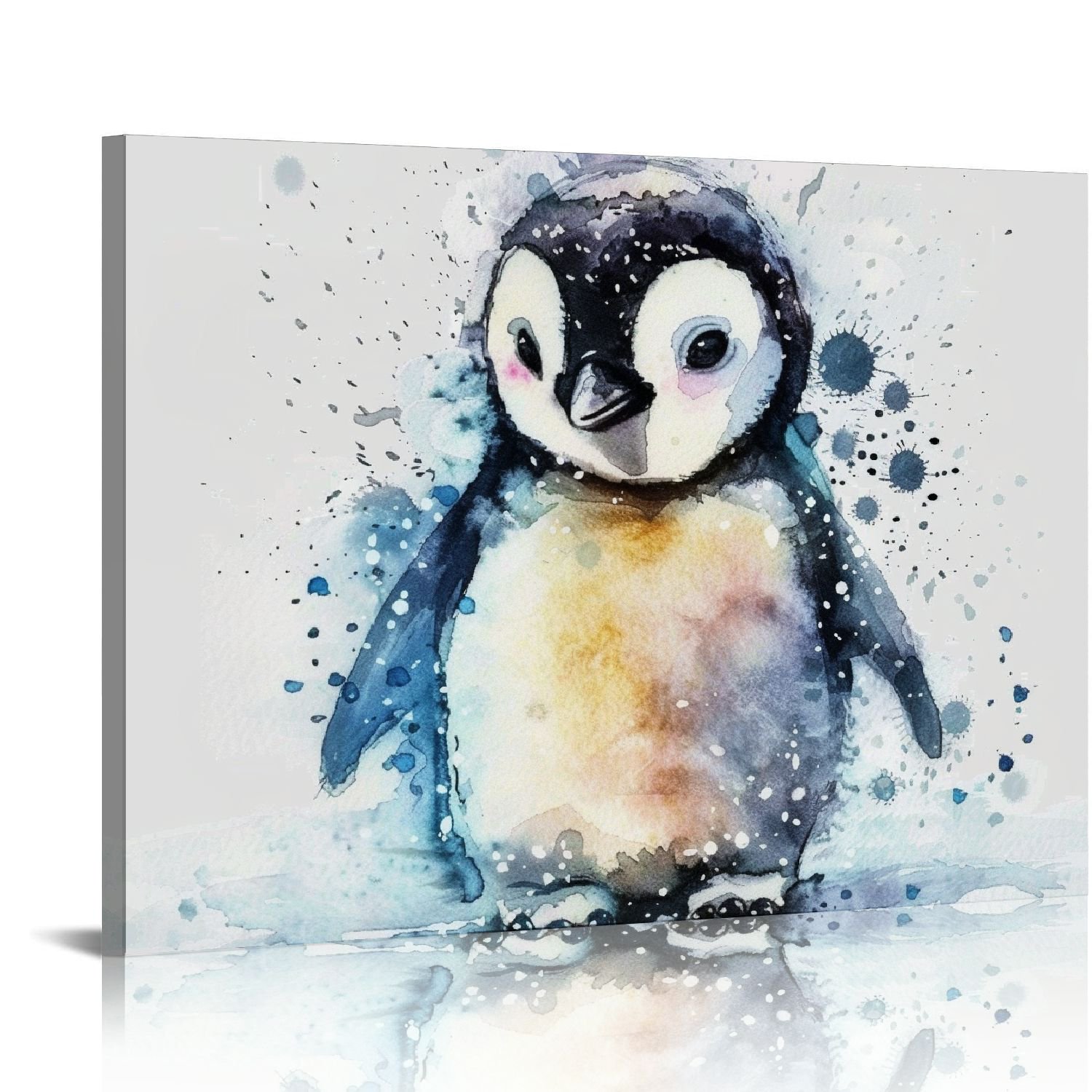 BCIIG Baby Penguin Abstract Watercolor Wall Art Prints, Animal Pictures Wall Decor Penguin Nursery Art Painting Gift for Living Room Bedroom Kids Bathroom Office 20x16in