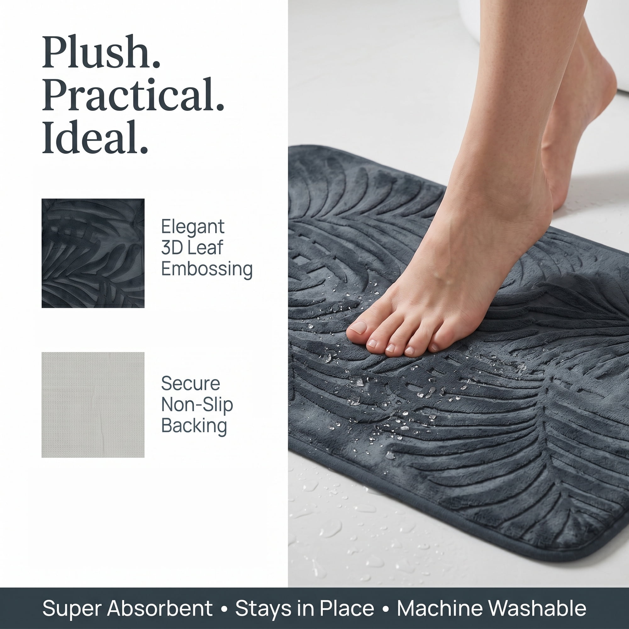 Unique Bargains Non Slip Absorbent Microfiber Plush Shaggy Bath Mat Dark Gray 32" x 20"