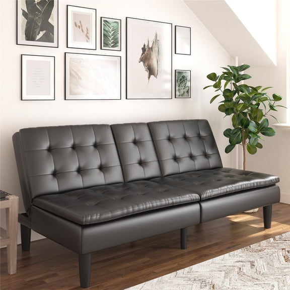 Futon en mousse à mémoire de forme Mainstays avec porte-gobelet et USB, simili cuir noir