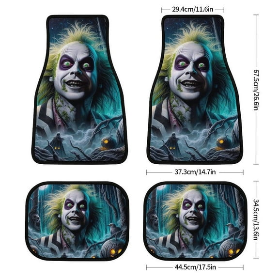 Beetlejuice 4-Piece Car Floor Mats with Anti-Slip PVC Heel Pad Waterproof Universal Fit for SUV Sedan and Van Black