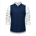 thumbnail image 2 of FRSASU Men's Vest Herringbone Height Collar Single Button Solid Waistcoat Wedding Groom Banquet Party Suit Vest Navy, 2 of 9