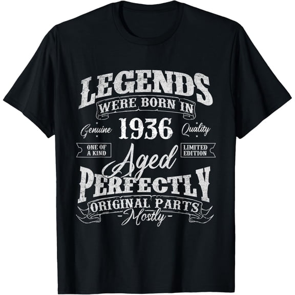 Legends Were Born In 1936 Year Of Birth Birthday T-ShirtMen and women, Black T-shirt, size: Extra large S-4XL