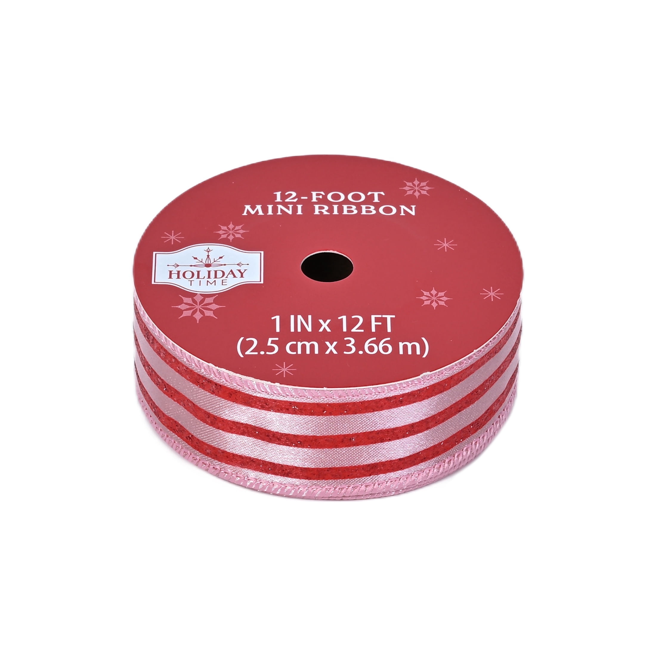 Pink and Red Glitter Striped Mini Christmas Ribbon, 1" x 12', by Holiday Time