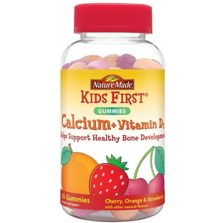 Kids Calcium - 3 Pack - Nature's Made Kids First Calcium + Vitamin D3 Gummies, Cherry, Orange & Strawberry Flavor, 65 ea