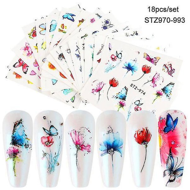 18 Uds pegatinas para decoración de uñas calcomanías patrón de mariposa herramientas de decoración Diy accesorios belleza larga