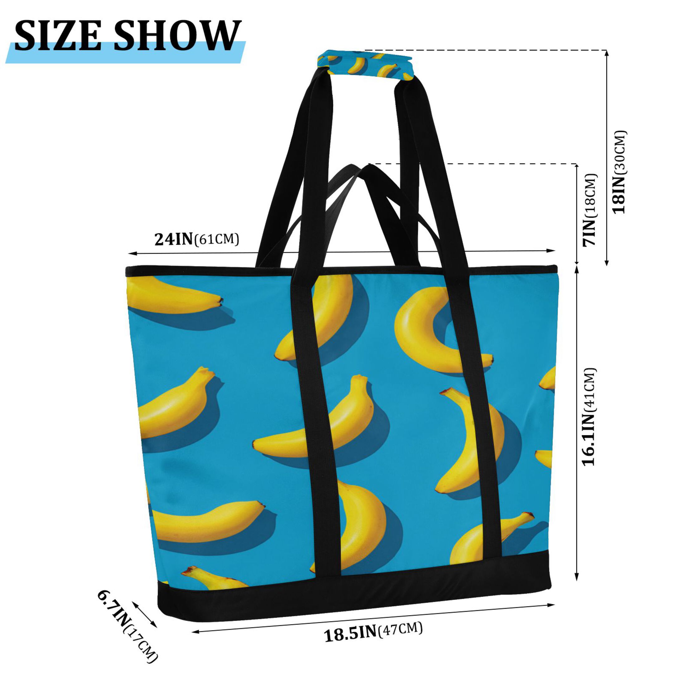 Extra-Large Wide Opening Design Capacity Hand-Held Ice Pack Thickened Insulation Layer For Long-Lasting Cold Retention For Outdoor Shopping Picnics And Camping Simple Bananas Pattern
