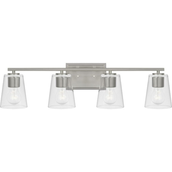 Vertex Collection Four-Light Brushed Nickel Clear Glass Contemporary Bath Light
