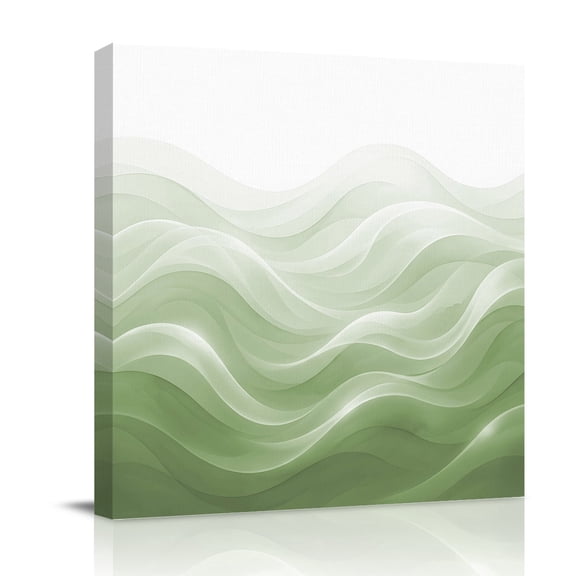 Canvas Wall Art Sage Green Ombre Canvas Art Print Abstract Modern Gradient Ripple Pictures Wall Decor for Living Room Bedroom Artwork Decorations Stretched Framed Ready to Hang 16"x16"