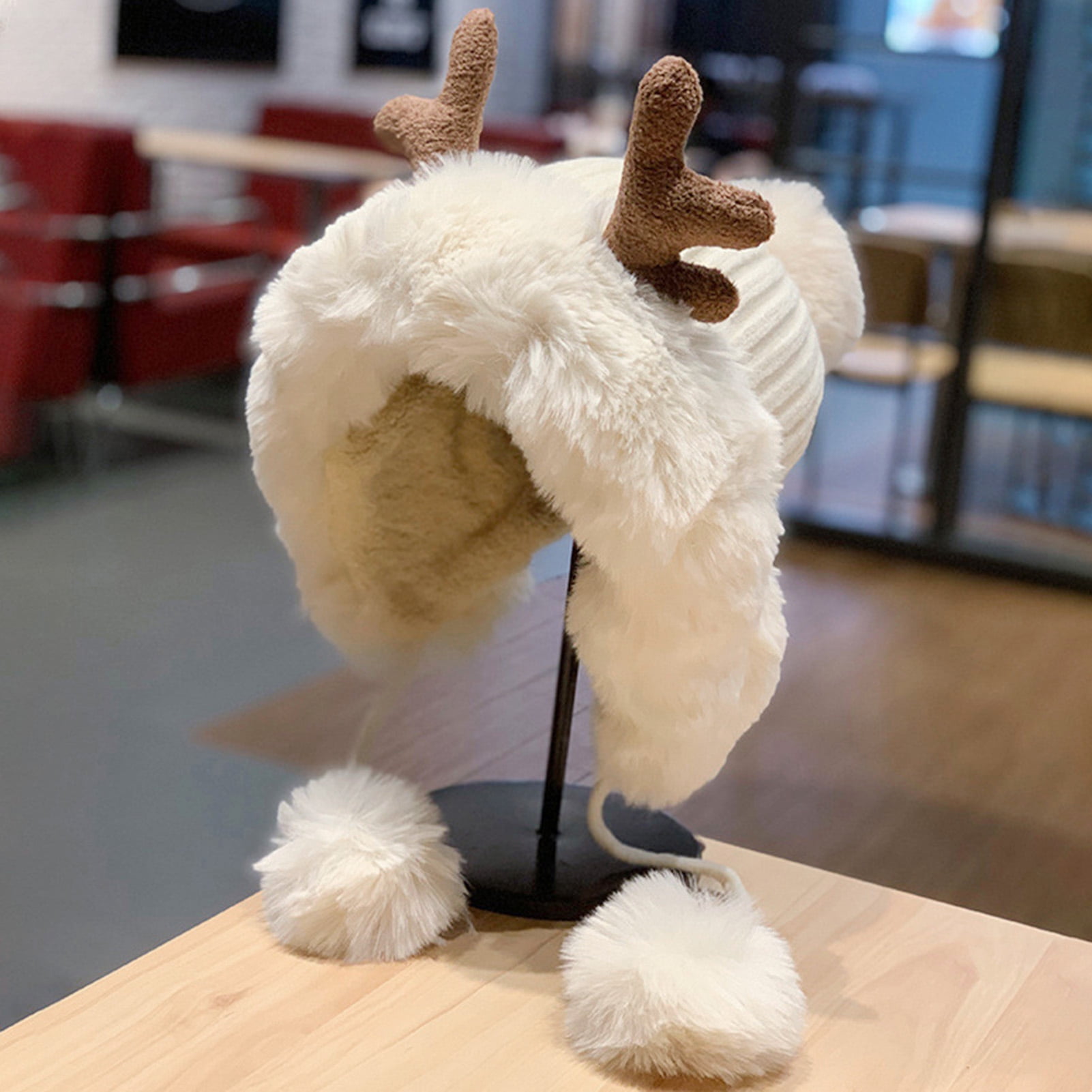 Opolski Women Warm Hat Thickened Fur Balls Decor Plush Lining