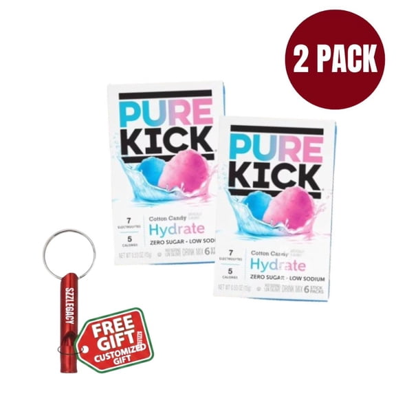 Pure Kick Hydration Cotton Candy Singles To Go Drink Mix, 2 Boxes (12 Total Packets) – Zero Sugar Water Flavoring, Low Calorie Electrolyte Drink Mix