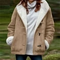 thumbnail image 2 of VINUSLI Womens Sherpa Jacket with Hood Winter Horn Button Faux Suede Long Sleeve Outerwear Parka Hoodie Pea Coats​ Khaki,XXXXL, 2 of 5