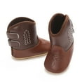 thumbnail image 6 of XIMIN Toddler Infant Leather Soft Sole Cowboy Boots Western Boots for Baby Boys Girls Newborn Prewalker Non Slip Shoes with Embroidery (0-3 Months, Coffee), 6 of 7