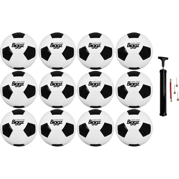 Biggz (12 Pack) Premium Classic Size 4 Soccer Balls with Hand Pump