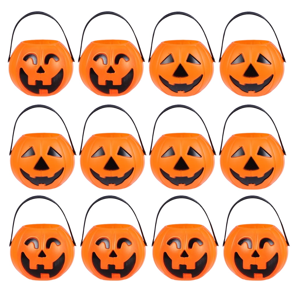 15 Pcs Halloween Pumpkin Shape Bucket Plastic Storage Buckets (Random