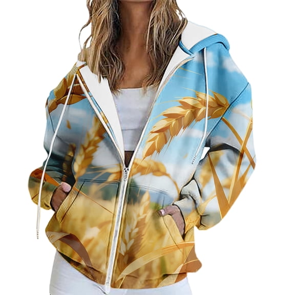Bovemsi Sweatshirt for Women Women's Fashion Casual Letter Print Hooded With Zipper Zip Up Hoodie