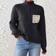thumbnail image 1 of Suéter de cuello alto para mujer, blusas con empalmes de encaje, camiseta de cuello alto, suéter casual de moda, top acrílico para mujer, 1 of 6