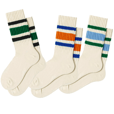 Striped Crew Socks 3 Pairs Sporty Casual Cotton Tube Socks for Men and Women, Color of Light Cream, Casual Comfort
