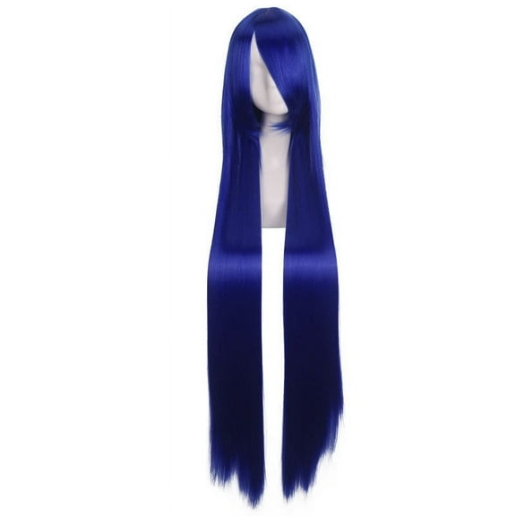 Nvzi-a 39.4" Long Straight Natural Wigs with Bangs Heat Resistant Synthetic Colorful Cosplay Anime Costume Party Daily Use Wigs for Women,Dark Blue
