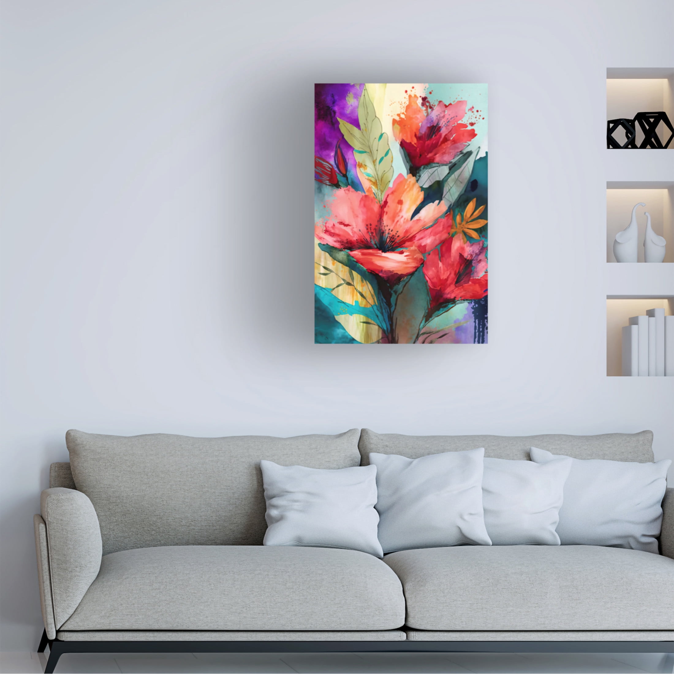 Canvas Wall Art - Ray Heere 'Watercolor Expressive Flowers 18' Wall Art for Living Room, Bedroom, or Office Décor by Trademark Fine Art - 16 x 24 Inches