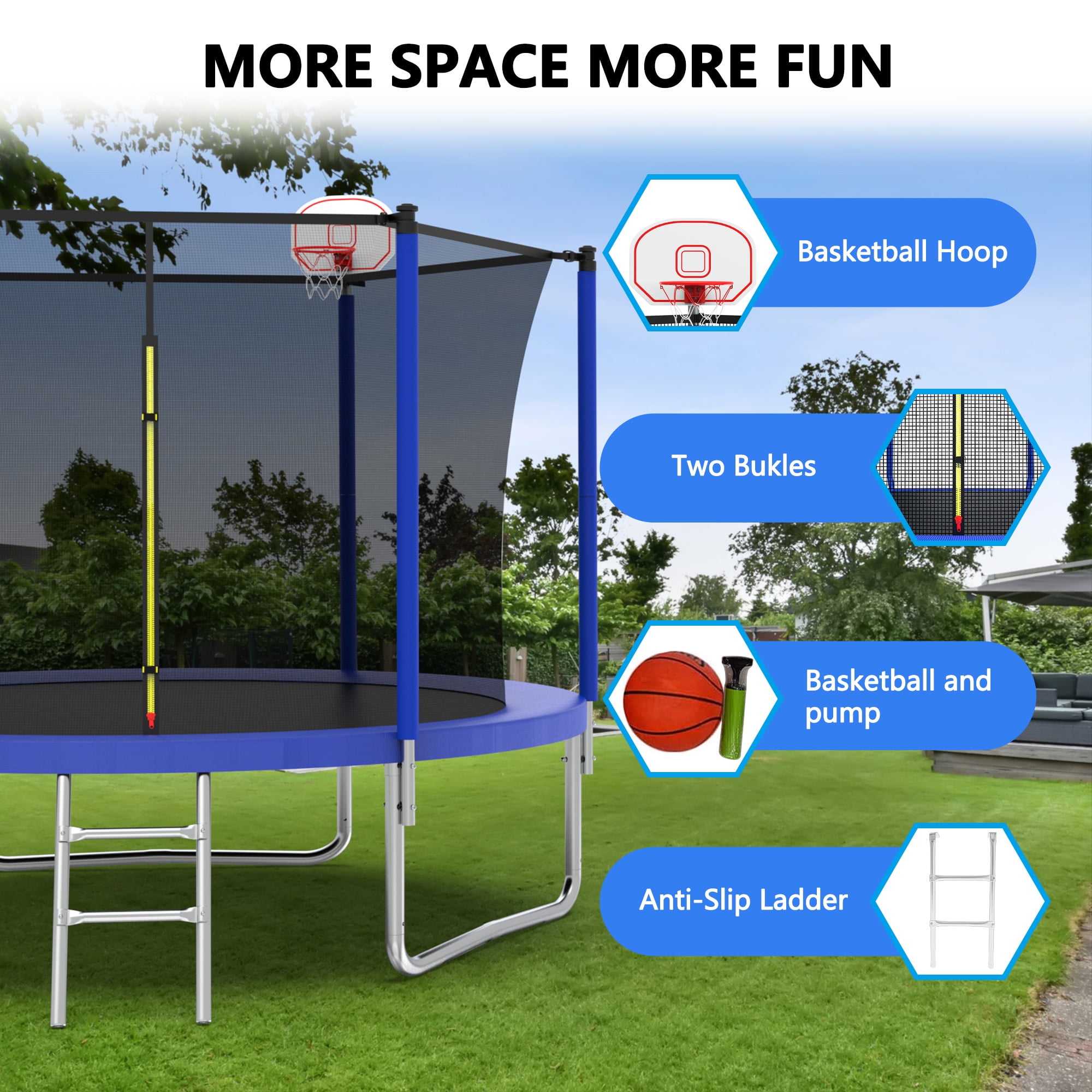 Alvantor Trampoline for Kids 10Ft Round Trampolines with Basketball Hoop & Enclosure Net for Backyard, Age 3-10, Blue