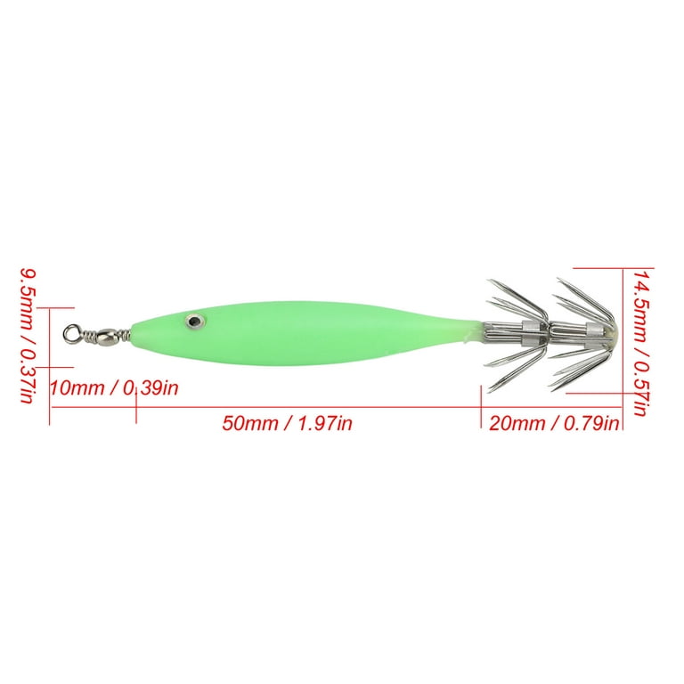 5Pcs 3.1in Fishing Lure with Hook Cuttlefish Jig Wood Shrimp Bait for  Outdoor Saltwater Freshwater[green]