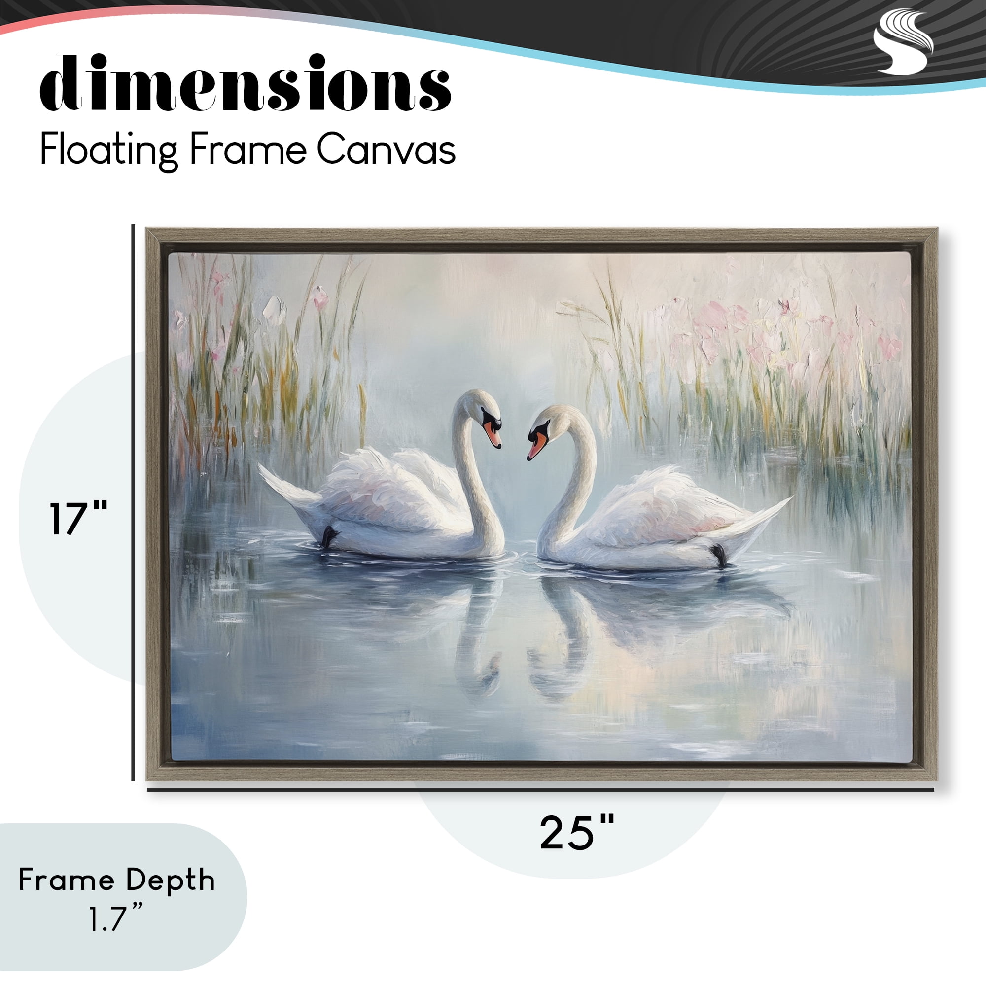 Stupell Industries Simple Swan Reflections Brown Framed Floater Canvas Wall Art, design by Petal Prints Design