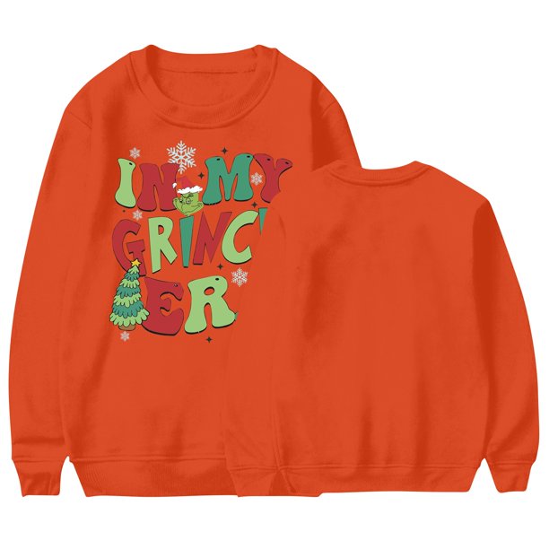 Moonsky-Solid Color Crewneck Long Sleeve Shirts Fashion Tops Pullover Sweatshirts Fall Outfits Women's Fashion Casual Long Sleeve Sweatshirt Christmas Letter Printed Top#Orange 3XL
