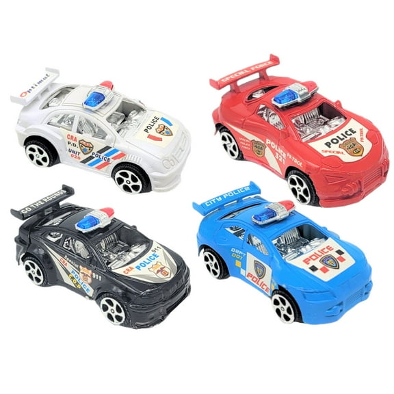 Colorful Pullback Mini Police Toy Cars (12 Pack) (3") Blue, Red, Black and White