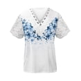 thumbnail image 4 of Ounisa Womens Short Sleeve T Shirts V Neck Digital Print Mesh Panel Pullover All Over Print Casual Spring Summer Fashion Tops S-2XL, 4 of 5