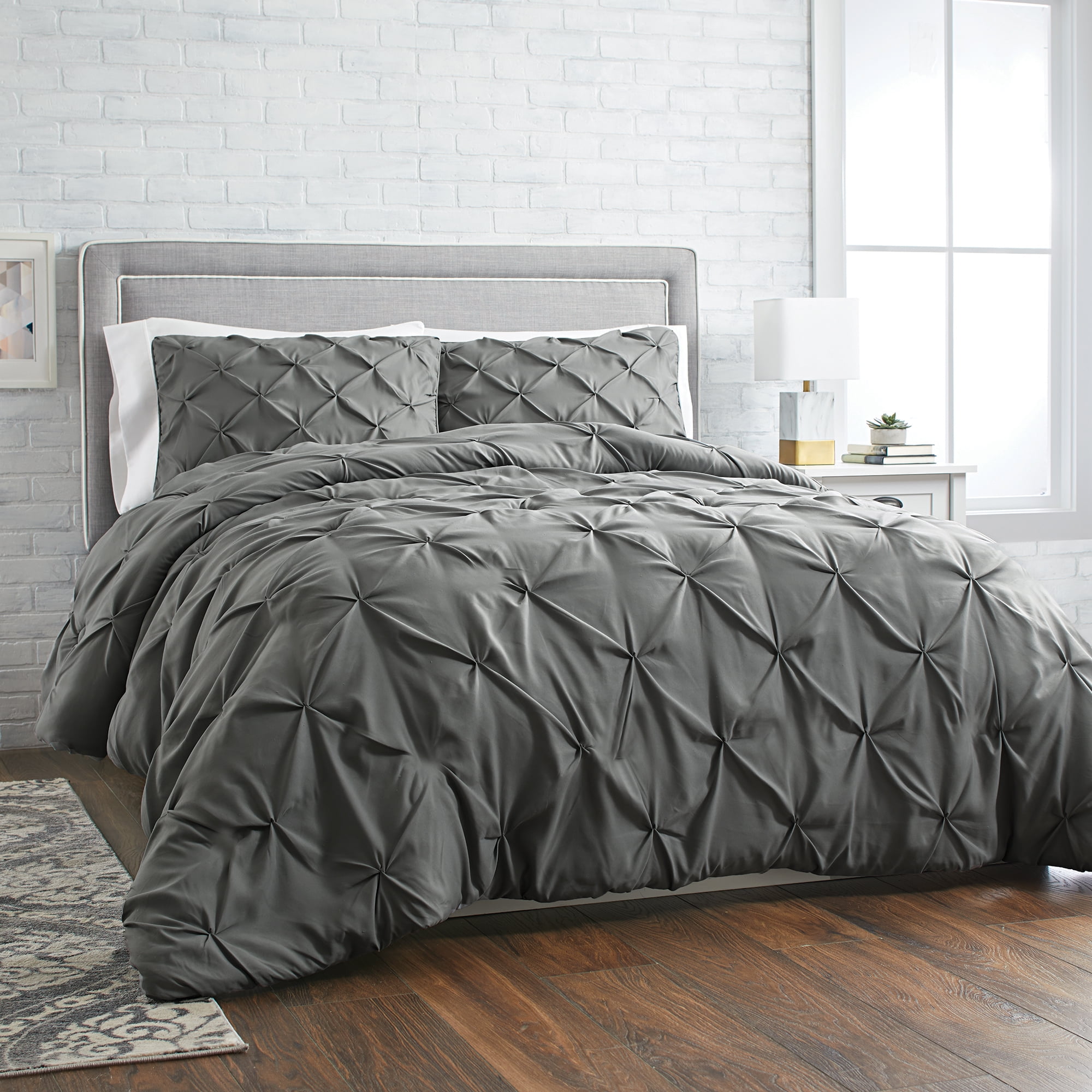 Better Homes Gardens Grey Pintuck 3 Piece Comforter Set Full