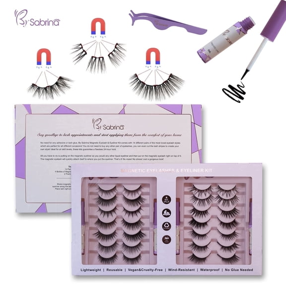 14 Pairs Magnetic Eyelashes Kit, Reusable Natural Look False Lashes with Magnetic Eyeliner and Applicator