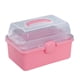 thumbnail image 4 of Caja de almacenamiento transparente con tapa y asa, organizador de 3 compartimentos para el hogar, 7.87'' Rosa, 4 of 9