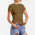 thumbnail image 2 of Aihuaihua Basic Tees for Women Spring Summer Outfits Tops 2026 Short Sleeve Crewneck Slim Fit T Shirts Brown XXL, 2 of 6