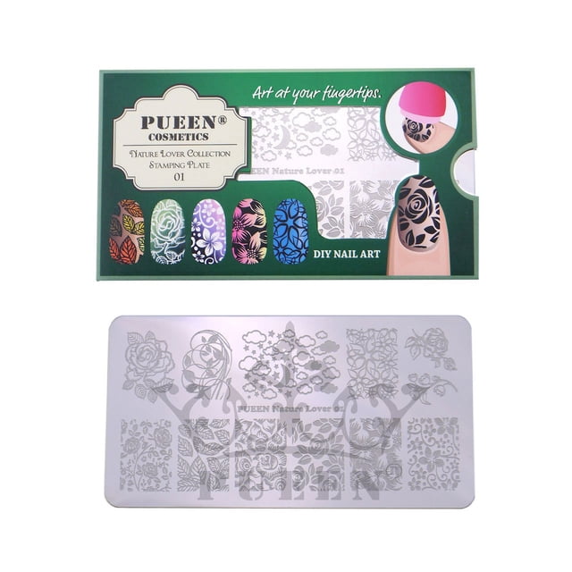PUEEN Placa de estampado para decoración de uñas - Amante de la naturaleza 01-125x65 mm Kit único de accesorios para placas de imagen de manicura con estampado de esmalte de uñas-BH000558