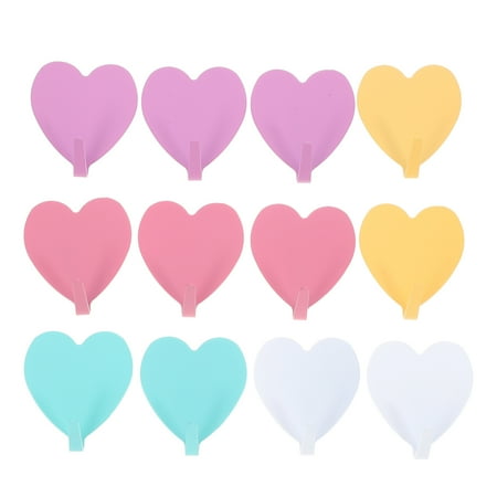 

12 Pcs Iron Strong Heart Shaped Adhesive Hangers Wall Mounted Hooks Coat Hook Traceless Hanger for Bathroom Kitchen (Random Col
