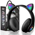 thumbnail image 1 of KERHAND Auriculares Bluetooth con cancelación de ruido para niños, auriculares plegables para gato con oreja con luz LED, auriculares con oreja de gato para niños pequeños con micrófono/tarjeta TF, au, 1 of 5