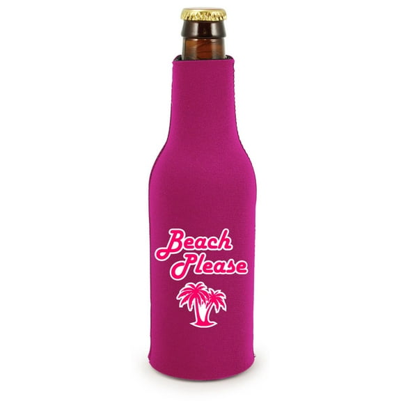 Beach Please Beer Bottle Coolie (Magenta)