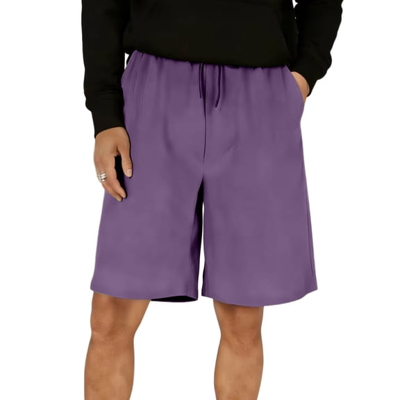 Kvture Mens Knee Length Sweat Shorts Drawstring Waist Soft Sportswear Baggy Jogging Basketball Shorts Streetwear Purple L