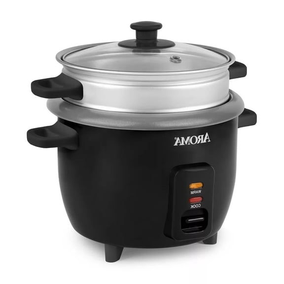 6 Cup Rice Cooker with Outer Steam Tray Black