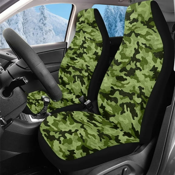 Uorisanigo Car Seat Covers Front Set 2 Packs, Washable Green Camo Print Front Seat Covers, Universal Fit Interior Cover for Most Vehicles, Breathable Auto Accessories