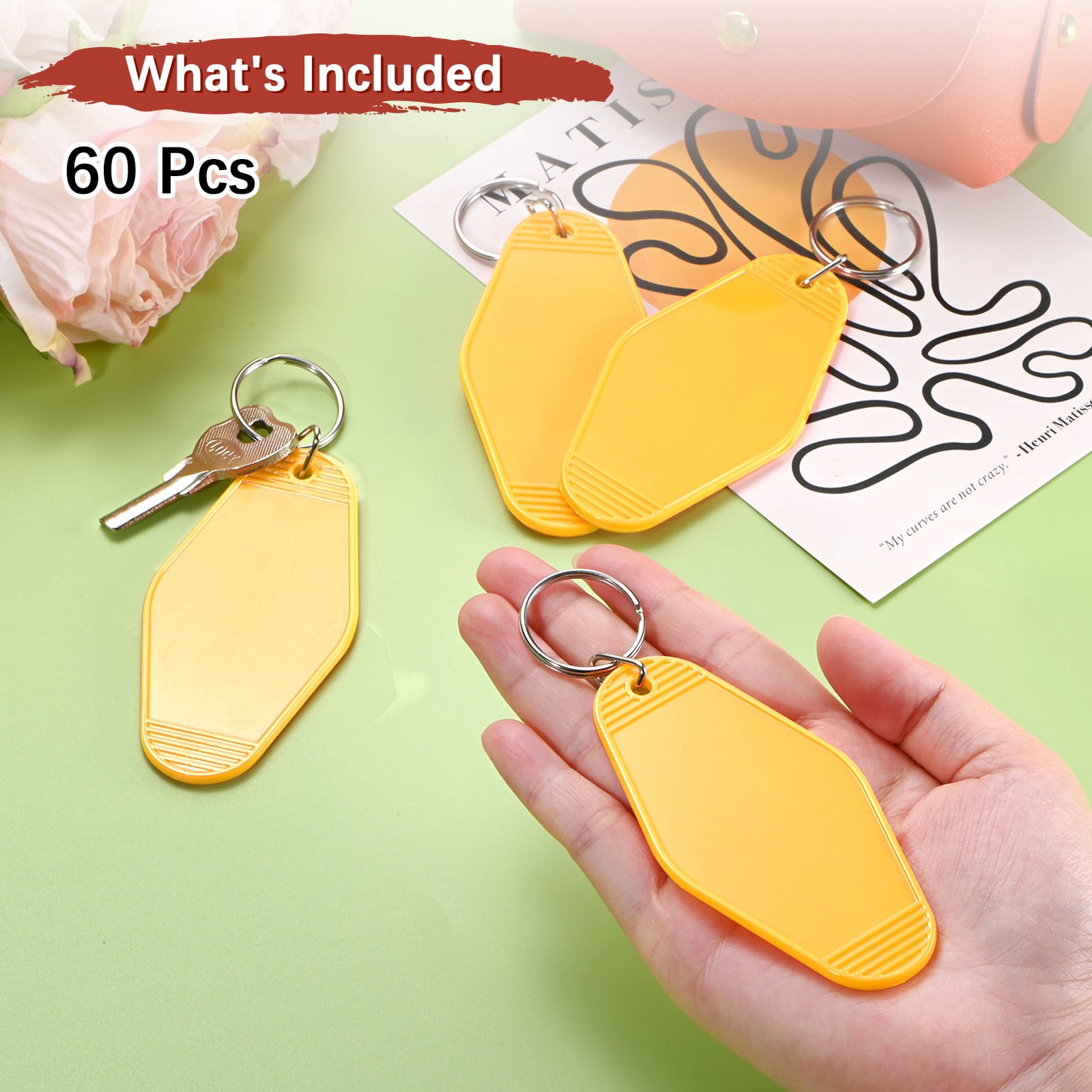 Blank Hotel Keychain Tags [60PCS] - Plastic Rhombus Blank Motel Keychain for Luggage Labels [Light Orange] Vintage Key Tags