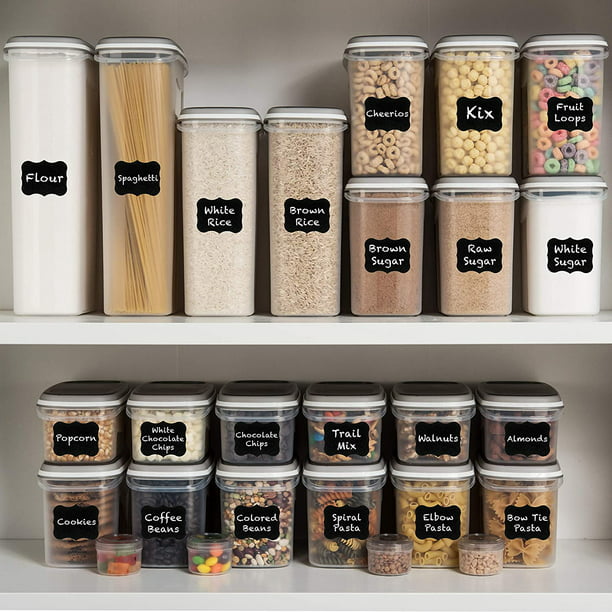 LARGEST Set of 52 Pc Food Storage Containers (26 Container Set) Shazo  Airtight Dry Food Space Saver w Interchangeable Lid, 14 Measuring Cups +  Spoons, Labels + Marker - One Lid Fits All - Reusable - Walmart.com
