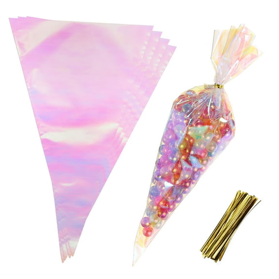 Uxcell 50Pcs Treat Bags Gift Bags Cone 7" Length 12" Height Rainbow Tone
