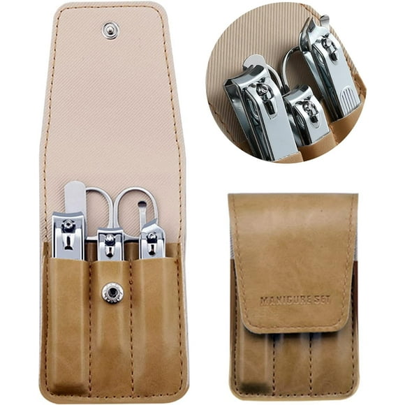 Lunfar Nail Clipper Set, 6 Pcs Toenail Clippers, Stainless Steel Fingernail Clipper, and PU Leather Manicure Set, Gift Ideas (Beige)