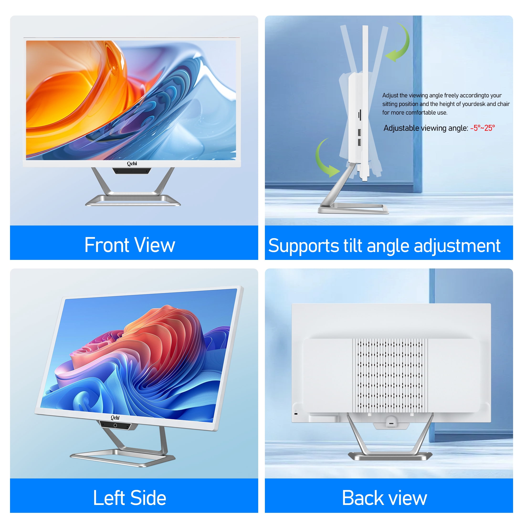 Qehi 22Inch All-in-One Desktop Computer | Core I5 Up to 3.5G | 16G RAM | 256G SSD | Wi-Fi6 Gaming All in One Business PC White 22" FHD Business AIO Home Office Includes Keyboard & Mouse