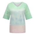 thumbnail image 4 of YOTAMI Tie Dye Shirts Women Summer Plus Size Clothes V-Neck Short Sleeve Blouses Trendy Casual Funny Graphic T Shirts Green, 4 of 5