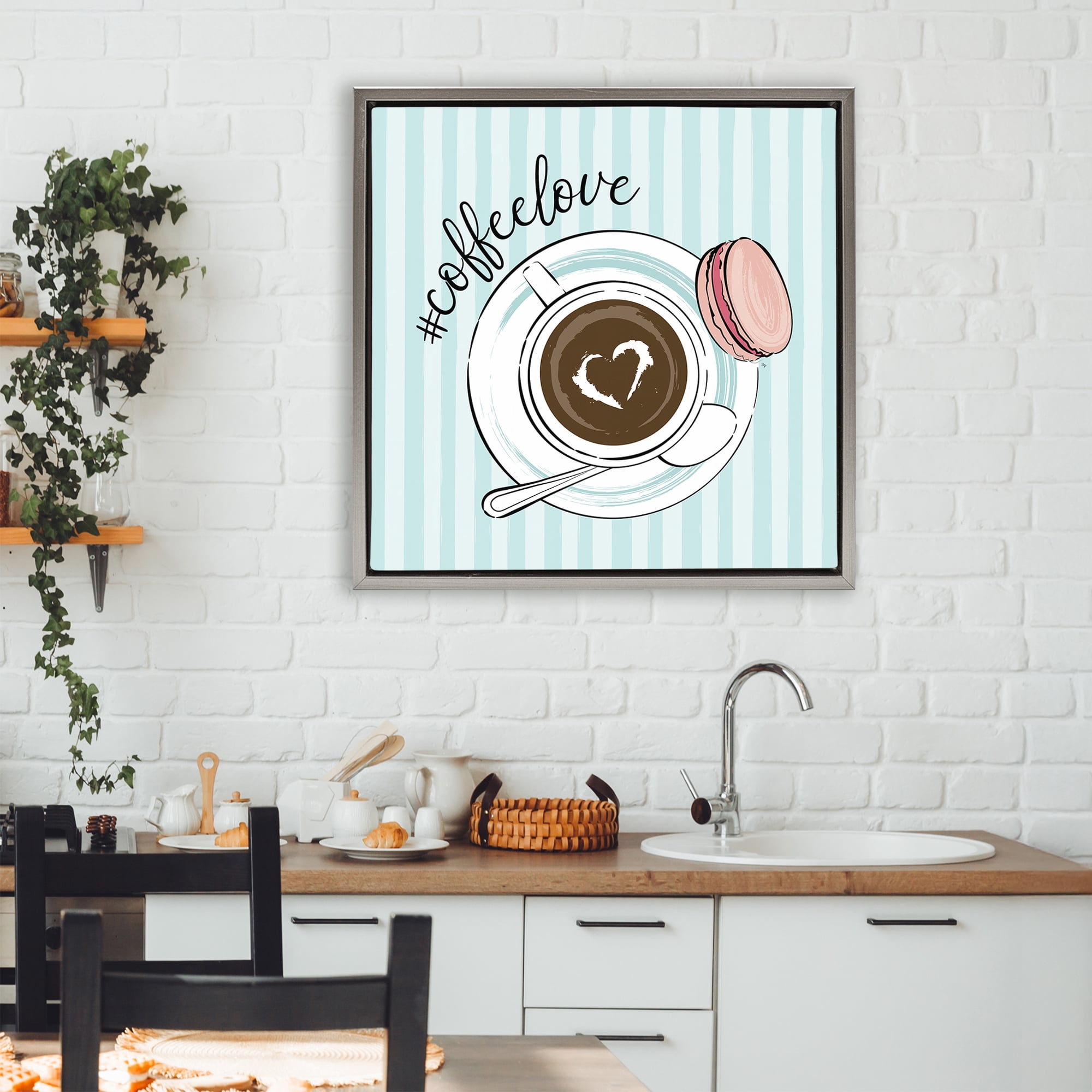 Stupell Industries Coffee Love Hashtag Gray Framed Floater Canvas Wall Art, design by Martina Pavlova