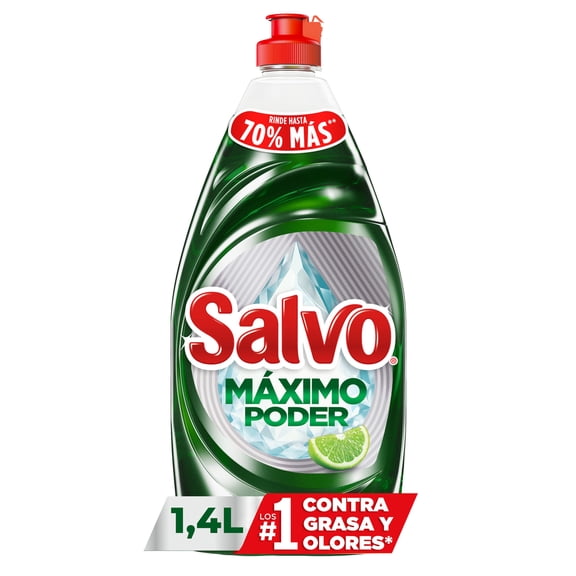 Jabón Líquido para Trastes Salvo Máximo Poder Limón, Rinde hasta 70% Más** 1.4 l