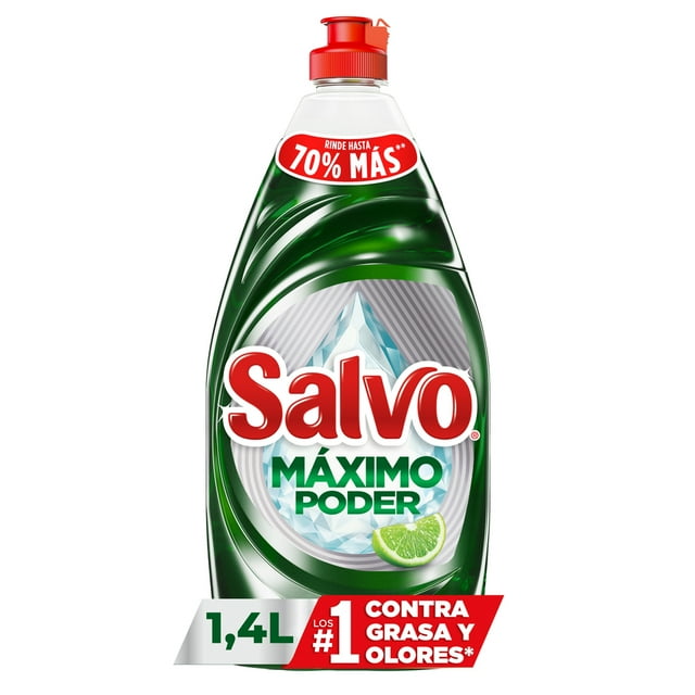 Jabón Líquido para Trastes Salvo Máximo Poder Limón, Rinde hasta 70% Más** 1.4 l